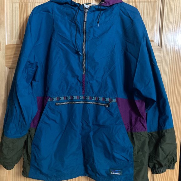 Vintage L.L. Bean Hooded Anorak Aztec Colorblock Jacket Windbreaker Mens Large